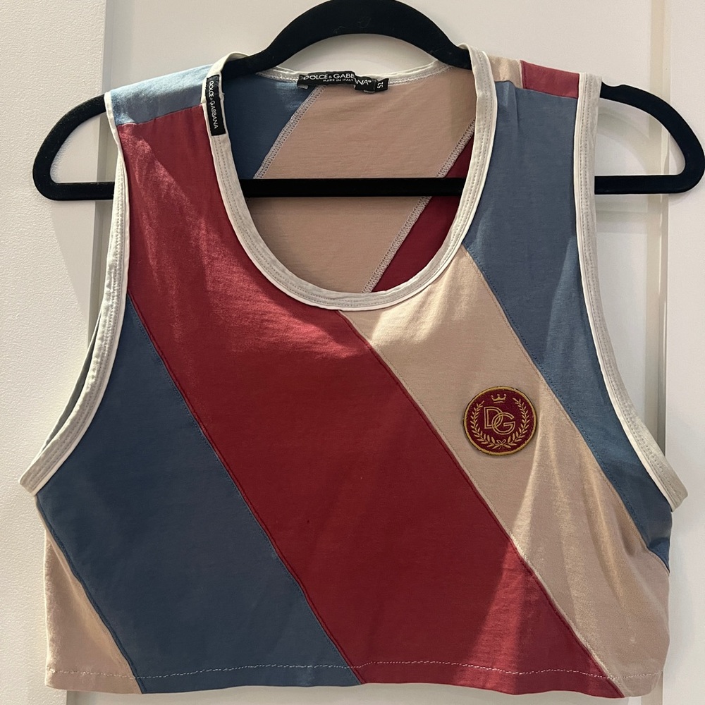 Dolce & Gabbana Diagonal Colorblock Cropped Tank Top - Red, Blue, Cream